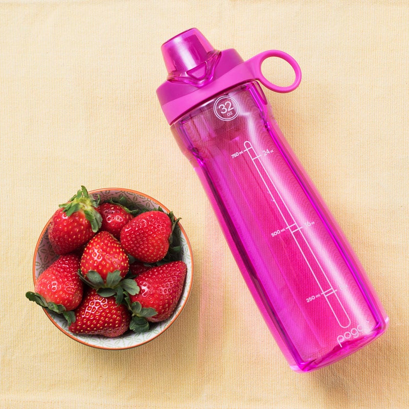 Pogo BPA-Free Plastic Water Bottle with Chug Lid, Fuchsia, 32 oz. - Image 2
